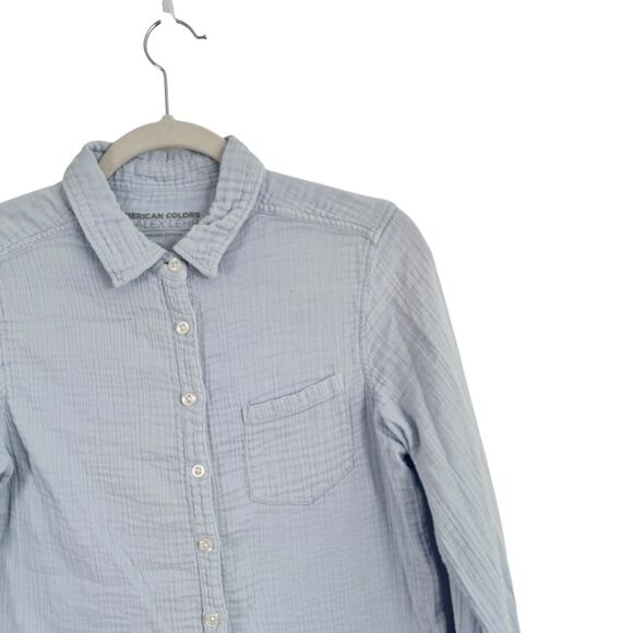 American Colors by Alex Lehr Organic Cotton Blue Button Front Shirt Womens Small - Picture 2 of 6